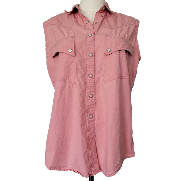 Ranch and Town Western Pearl Snap Pink Top Women M 100% Cotton Cowgirl Rodeo VTG - Picture 1 of 9